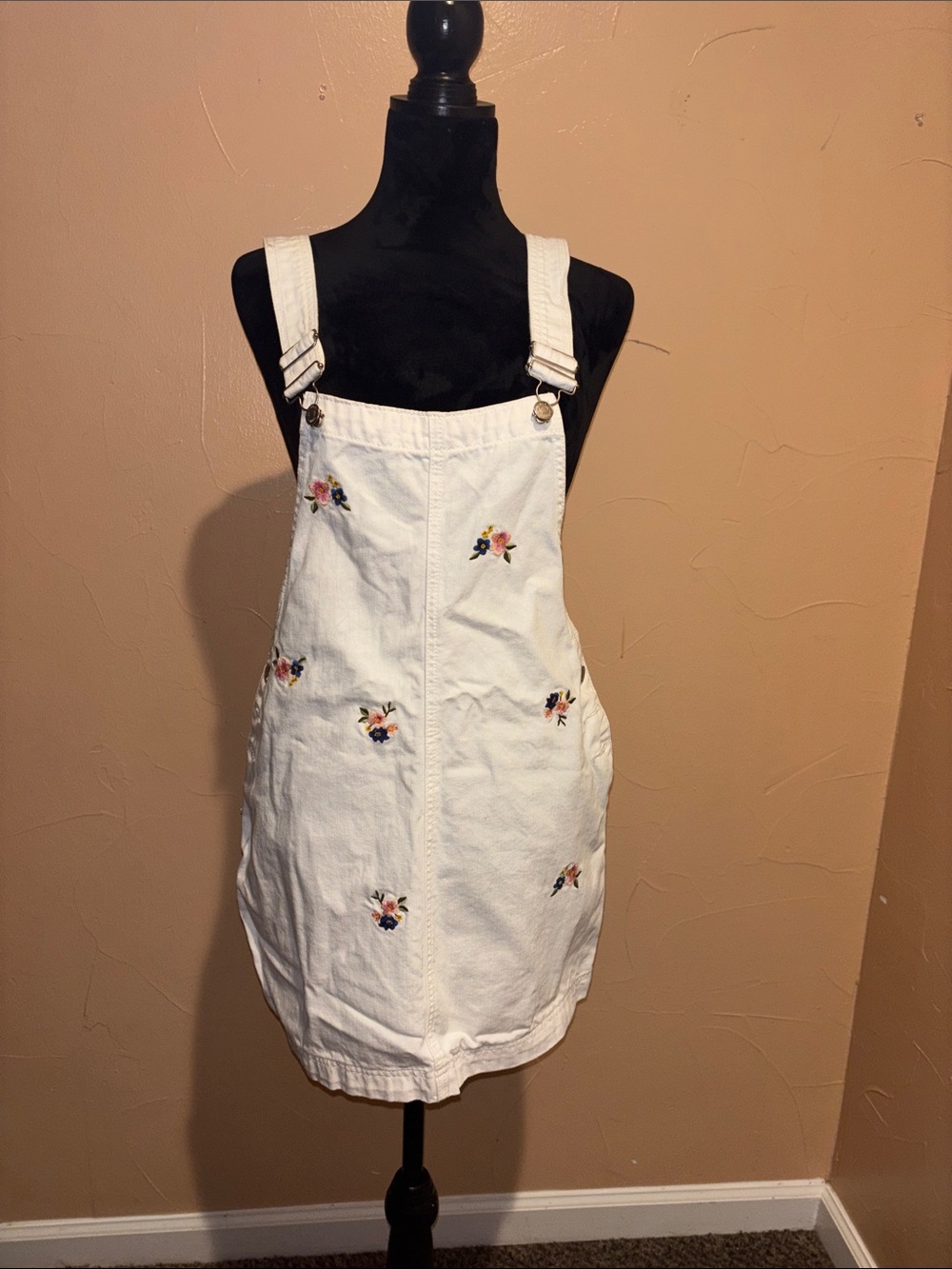 Forever 21 White Denim Dress with Tiny Floral Embroidery